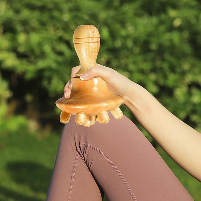 Mushroom Massager – Wood 14.5x9.1x9.6cm | Beech Mushroom Massage Cup with Wooden Handle | Manual Wood Massage Tool for Body Shaping, Relaxation, Muscle Relief and Home Spa Use