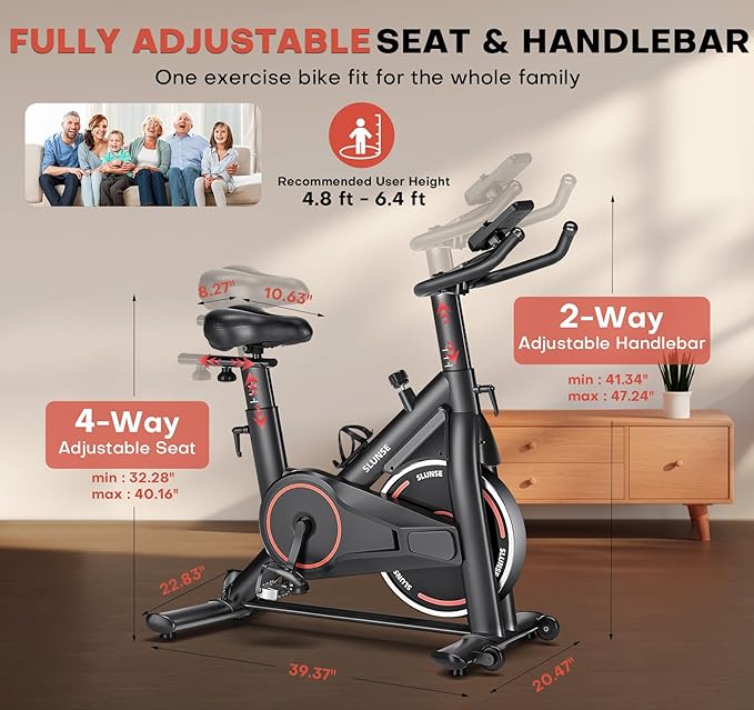 Exercise Bike, Magnetic Resistance Stationary Bikes for Home with App Compatible, Silent Indoor Cycling Bike with 350lbs Weight Capacity Comfortable Seat, Digital Monitor & Phone Mount