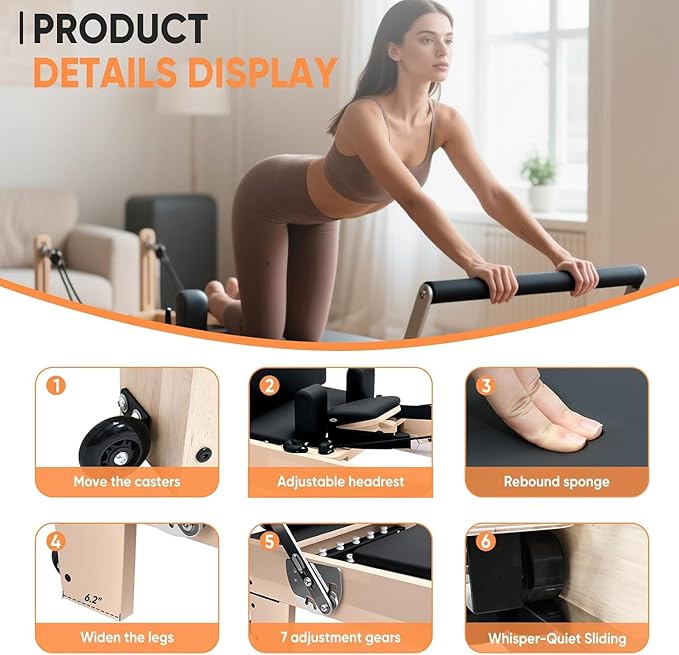 Professional Pilates Reformer Machine with Jumpboard, Reformer Box, and Foot Straps – Studio-Grade Pilates Equipment for Home Use, Adjustable Resistance & Smooth Glide System