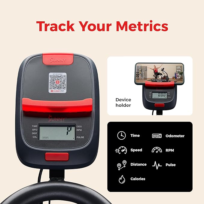 Sunny Health & Fitness Smart Magnetic Cycling Bike with Free SunnyFit App Connection, Stationary Indoor Cardio Exercise Equipment