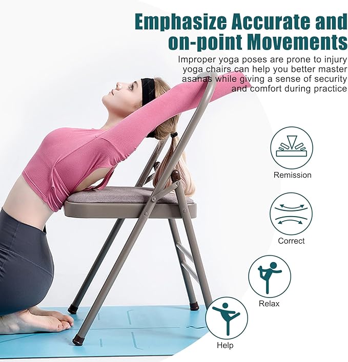 INNOLIFE Foldable Backless Yoga Chair with Resistance Band for Abs & Core, Flexibility and Strength Training and Back Pain Relieving