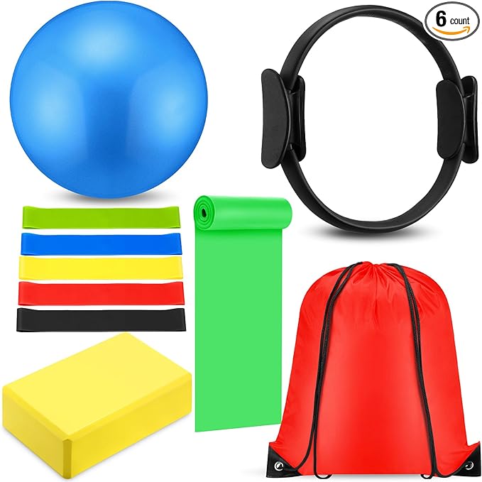 10 Pcs Home Pilates Ring Set for Women Yoga Equipment Accessories Pilates Ring Circle and Ball Workouts Gift Include Ball Yoga Circle Resistance Bands Block Straps Gym Bag