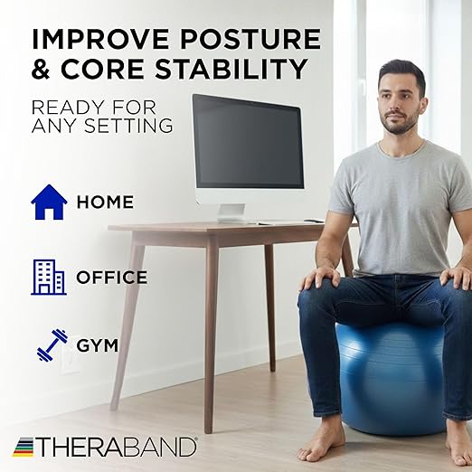 THERABAND Standard Exercise Ball, 30" Blue Stability Trainer for 6'2"–6'8" Users, Yoga & Pilates Ball, Balance & Core Trainer, For Athletes Fitness at Gym & Home