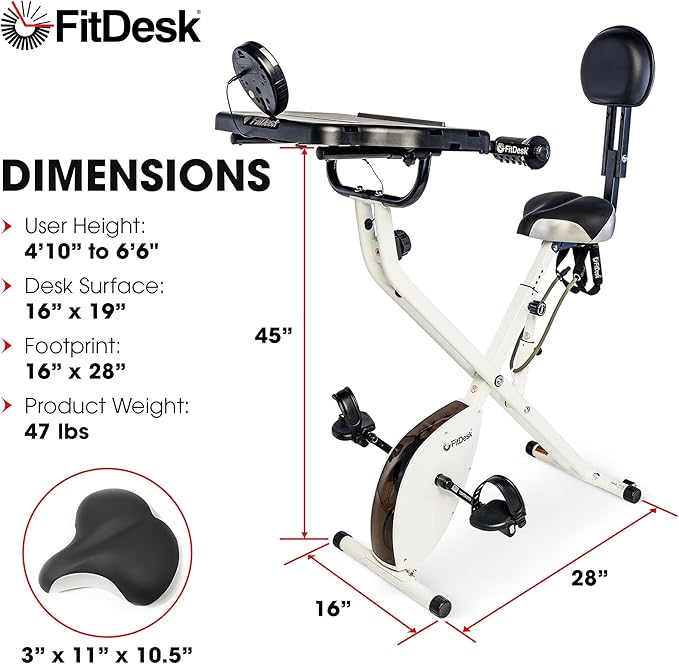 FitDesk Standing Exercise Bike Desk 3.0, Adjustable Height Indoor Cycling Trainer with Laptop Tray, Portable Stationary Fitness Desk for Home Office, Foldable Exercise Workstation, Supports 300 lbs