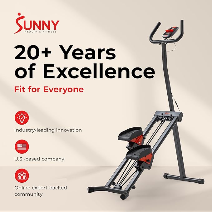 Sunny Health & Fitness Stair Stepper w/Handlebar, Extended Step Range Climber Machine for Legs, Core and Glute Workouts, Connection with Free SunnyFit App
