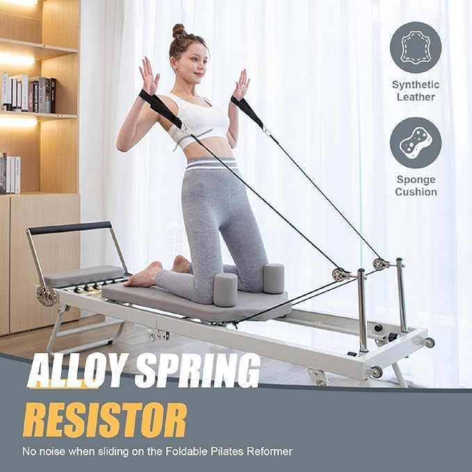 Portable Pilates Reformer,Foldable Pilates Reformer, Pilates Reformer with Alloy Springs Resistances,Pilates Machine & Equipment for Home Use and Gym Workout, Suitable for Beginners and Intermediate