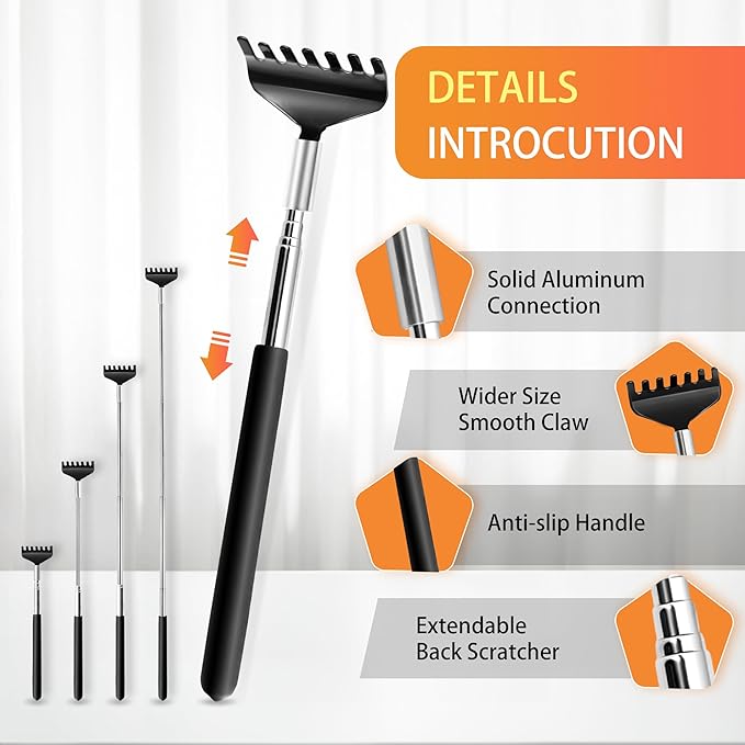 USAGA 20 Fingers Head Massager Scalp Massager Head Scratcher Extendable Back Scratcher, Stocking Stuffers Gift for Scalp Body Relaxing (Black)