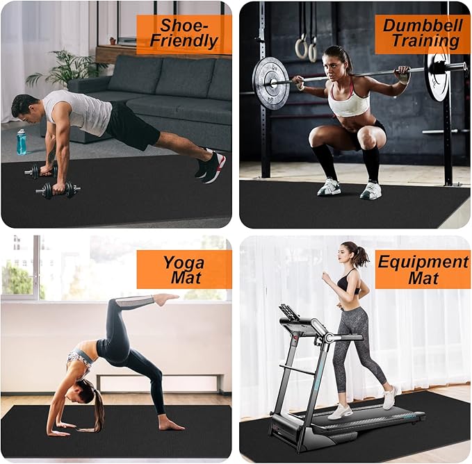 Large Workout Mat 6'x2' & 6'x4' - Home Gym Flooring for Weightlifting, Jump Rope, MMA, Yoga, Cardio, Stretch, Plyo, HIIT - Shoe-Friendly