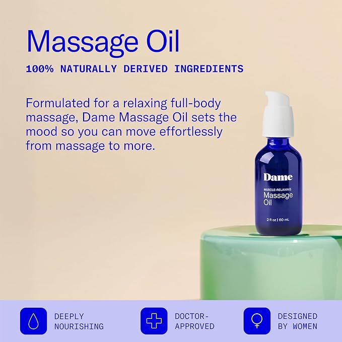 Dame Products Massage Oil for Women - Relaxing Body Oil for Massaging - Natural Sandalwood and Cardamom Scent