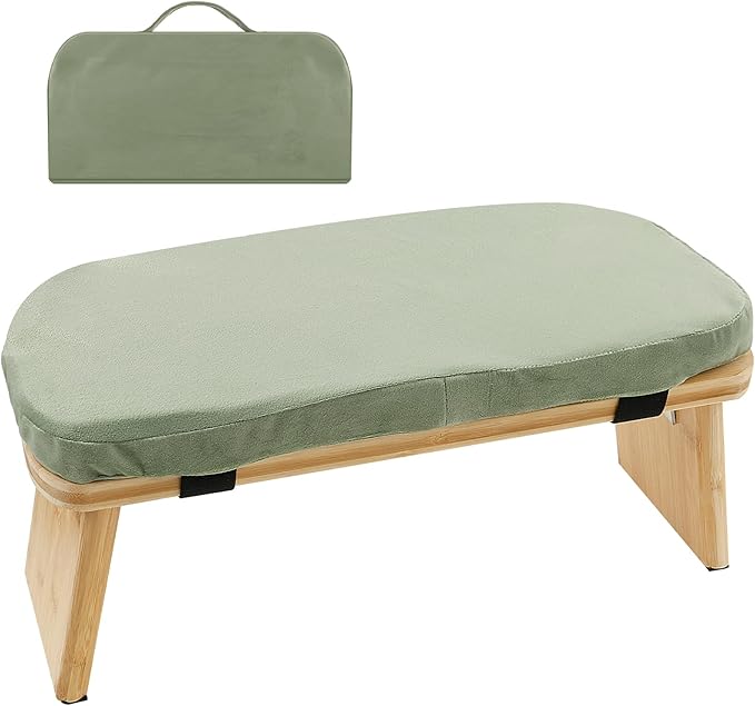 Meditation Ergonomic Bench, Yoga Prayer Meditation Bench with Soft Cushion, Yoga Bench Kneeling Stool Prayer Bench, Foldable Prayer Chair for Kneeling Sitting Prayer Extended Practice (Green)