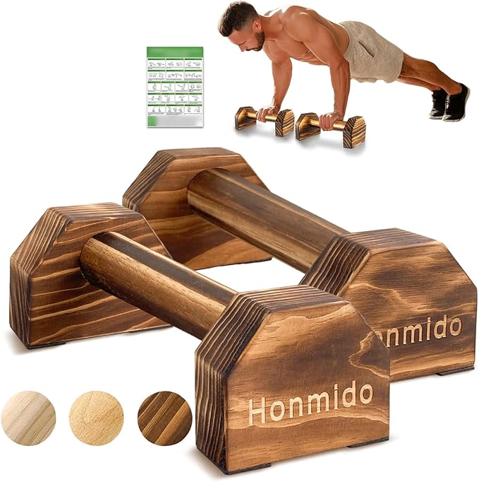 Wooden Parallettes 2 PCS Push Up Stand For Floor Calisthenics Bars Home, Handles Handstand Blocks Beech & Pine Wood Pushup Non-Slip Base Parallel Exercise Equipment For MenTrainers