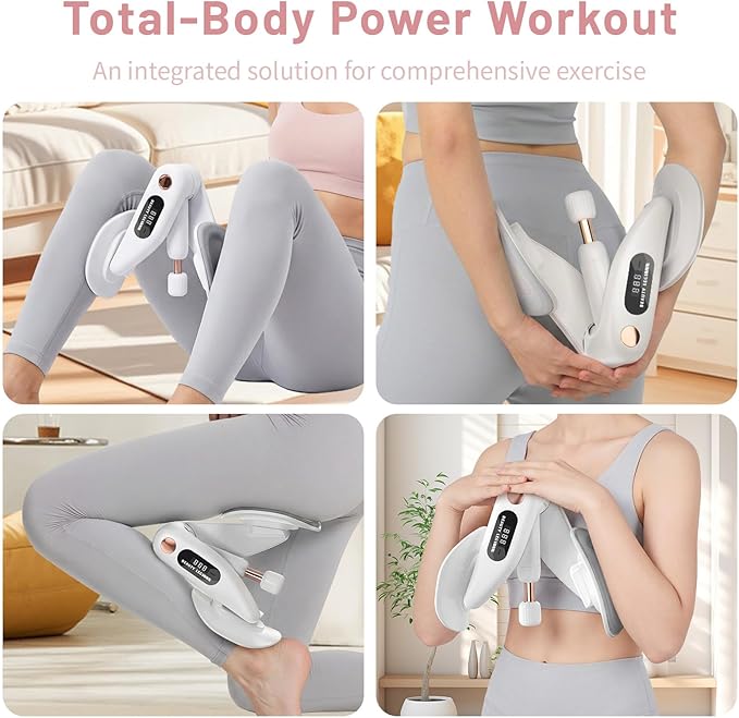 Thigh Master & Trainer, LED Counter Inner Thigh Exerciser for Women, 360° Kegel Exerciser, Pelvic Floor Muscle Devices for Hip Trimmer Leg Arm Workouts with 5-30LB Resistance Band