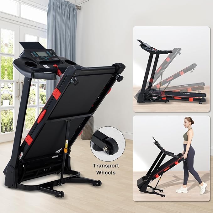 15% Auto Incline Treadmills for Home, 10 MPH Speed, 3.0 HP Foldable Treadmill, 18" Wider Belt, 36 Programs, Running Treadmills for Home with Bluetooth APP