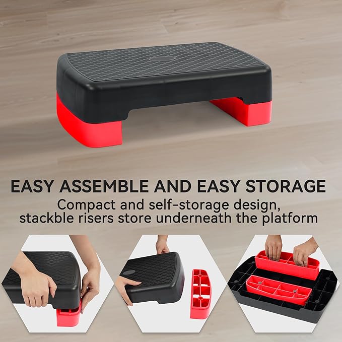 18" Aerobic Exercise Step Platform, Lightweight Portable Step Up Platform Trainer, Adjustable Height 3.9”5.9” for Home Gym