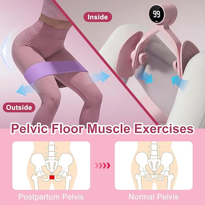 QIUTONG Thigh Trainer 2026 Upgraded, 10-78LB Thigh Trainer Thigh Exerciser, LED Inner Thigh Exerciser, 360° Pelvic Floor Exercise Devices, Hip Trainer Kegel Excerciser, 20LB Resistance Band