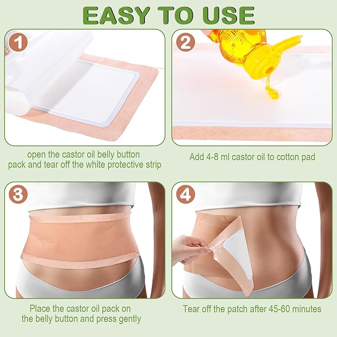 Geiserailie 20 Pcs Large Castor Oil Pack Wrap Kit Disposable Castor Oil Patches Large Self Adhesive Pads for Belly Back Neck Waist Stomach Knee Arm, Portable, Anti Massage Oils Leak, No Wash