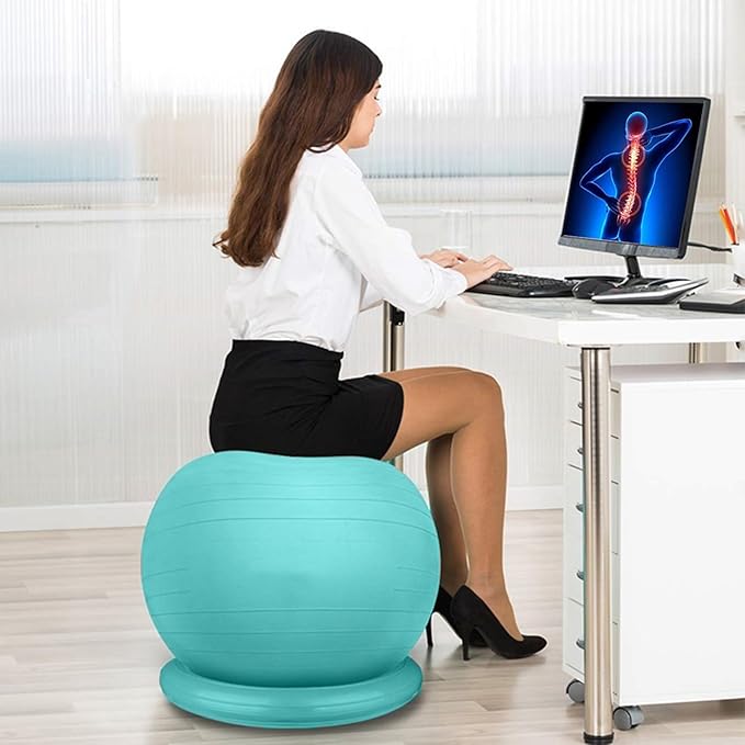 Yoga Ball Chair Office Ball Chair with Base & Pump, Stability Yoga Ball Seat for Back Pain Relief, Home Gym Exercise Ball Chair for Core Strength Training ( Color : Green , Size : Diameter 65cm ( 25 5