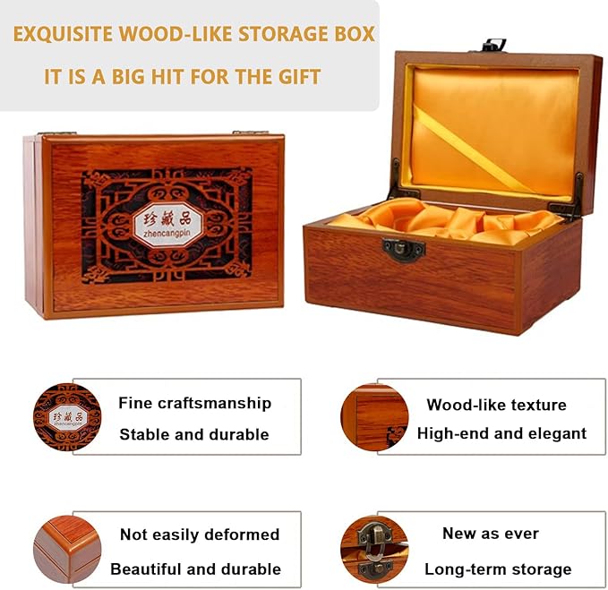 Traditional Chinese Baoding Balls, Marble Health Exercise Stress Relief Balls with an Upgraded Shockproof Imitation Wood Box, Dark Green, 2-Piece Set, Medium-1.57"