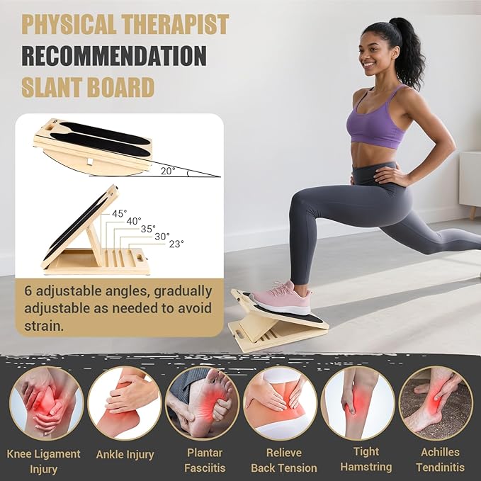 3-in-1 Slant Board & 180°/360° Balance Board, Portable 6 Angle Adjustable Calf Stretcher with Training Poster, Anti-Slip 300LBS Wobble Board for Physical Therapy, Standing Desk & Core Strength