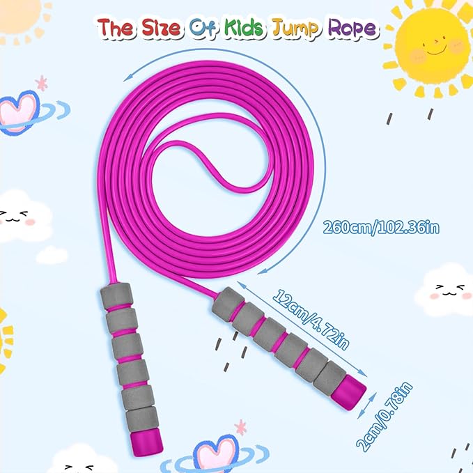 Jump Rope For Kids,Jump Rope Kids,Adjustable Soft Skipping Rope With Skin-Friendly Foam Handles For Boys,Girls,Women, Men,Exercise Activity,Outdoor Fitness