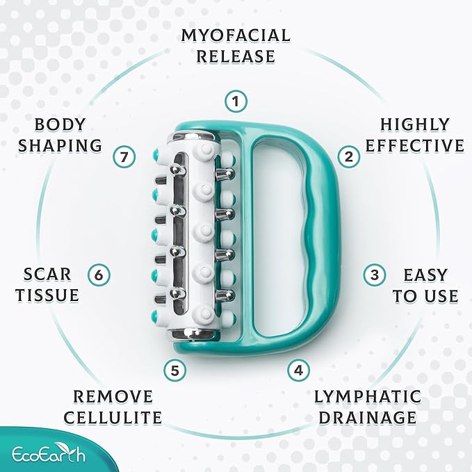 EcoEarth - Myofascial Release Cellulite Massager - Green - Lymphatic Drainage Massage Roller - Handheld Deep Tissue Massage Therapy Tool for Men and Women - Reduce Appearance of Cellulite
