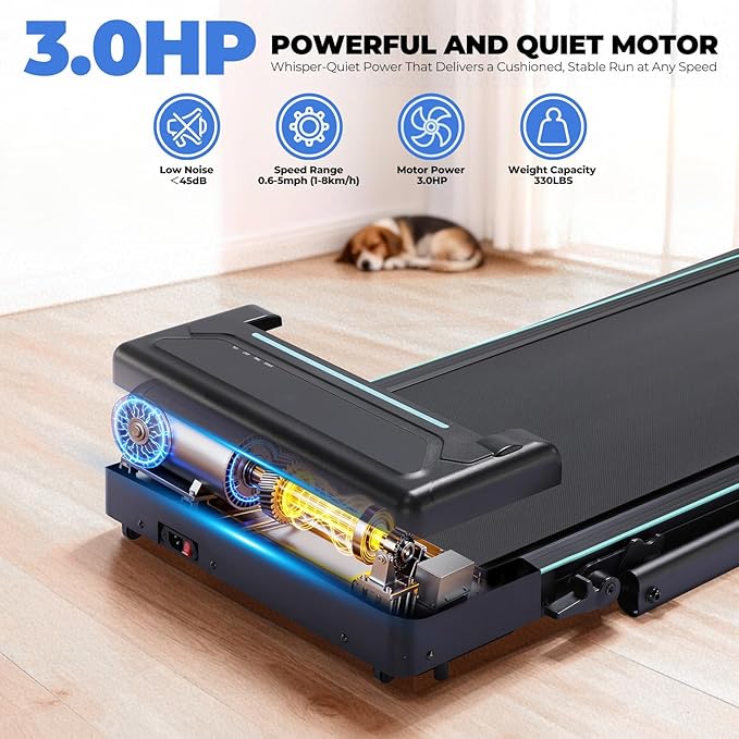 GORISE Walking Pad Treadmill with Adjustable Height Handle Bar and Incline, 3HP Quiet Foldable Under Desk Treadmill, Portable Treadmills for Home 350LBS with Remote Control LED Display