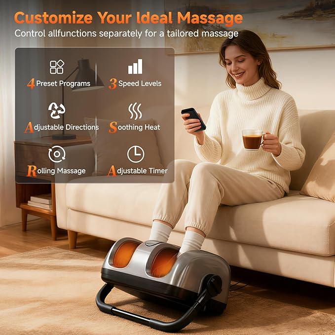 2026 Upgraded Foot Massager with Heat - Shiatsu Deep Kneading Machine for Plantar Fasciitis, Neuropathy & Circulation - 5 Intensities, 4 Modes - Ideal Gifts for Women & Men