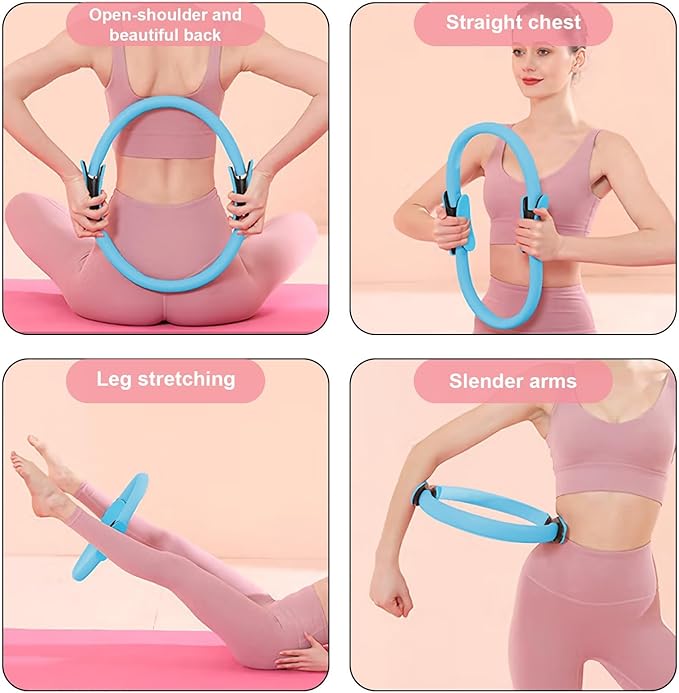 Pilates Ring Fitness Circle 14.96" Yoga Rings Magic Circle with Dual Padded Handles for Toning Arms, Thighs/Legs & Core