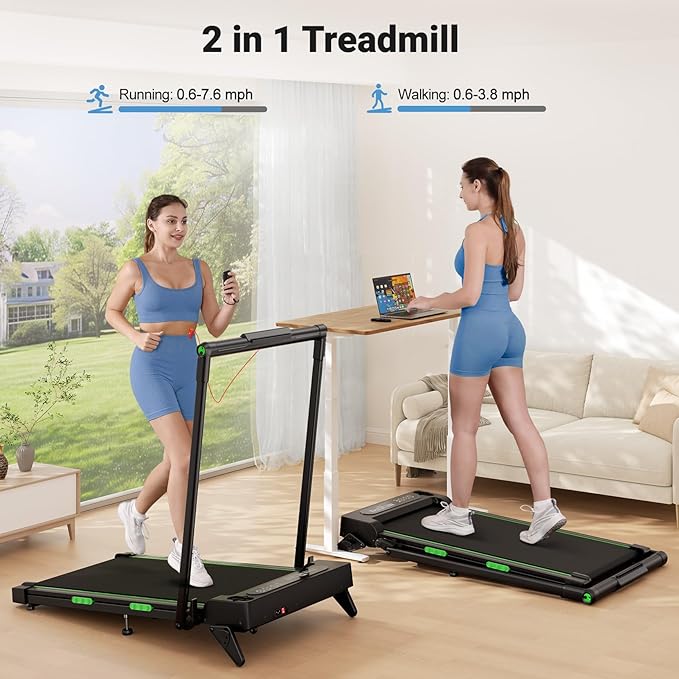 THERUN Walking Pad, 2 in 1 Foldable Treadmills for Home, 2.5HP Under Desk with Handle Bar, 16" Widened Running Belt, with Remote Control & LED Touch Screen