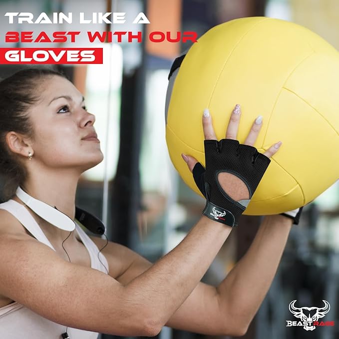 BEAST RAGE Fingerless Weight Lifting Gloves with Palm Protection Padding, Breathable Lightweight Gym Gloves for Men, Women, Weightlifting, Cycling, Exercise, Training Pull Up