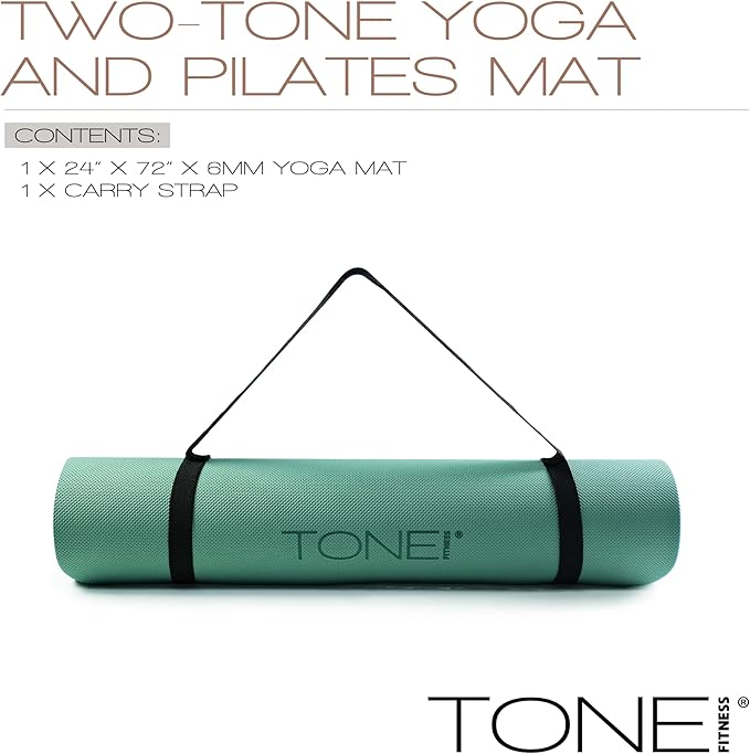 TONE Fitness Yoga Mat 1/4" Thick Non Slip Exercise & Pilates Mat for Home Workouts with Carrying Strap | Multiple Options