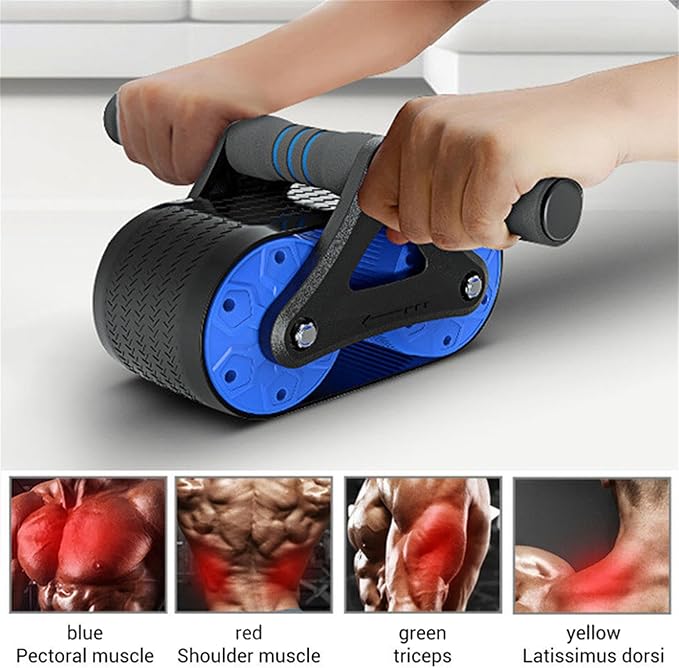 Springback Wheels Roller Abdominal Exerciser Blue Mute Fitness Equipment for Home Gym Core Strength Training Ab Roller Wheel with Knee Pad Accessories