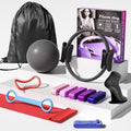 Pilates Kit for Women,15 Inch Magic Circle, 6 Multi-Level Resistance Bands,Yoga Ball Socks, Back Neck Stretcher ,14-Piece Full Body Toning Pilates Equipment for Beginners, 15 Min Daily Routine