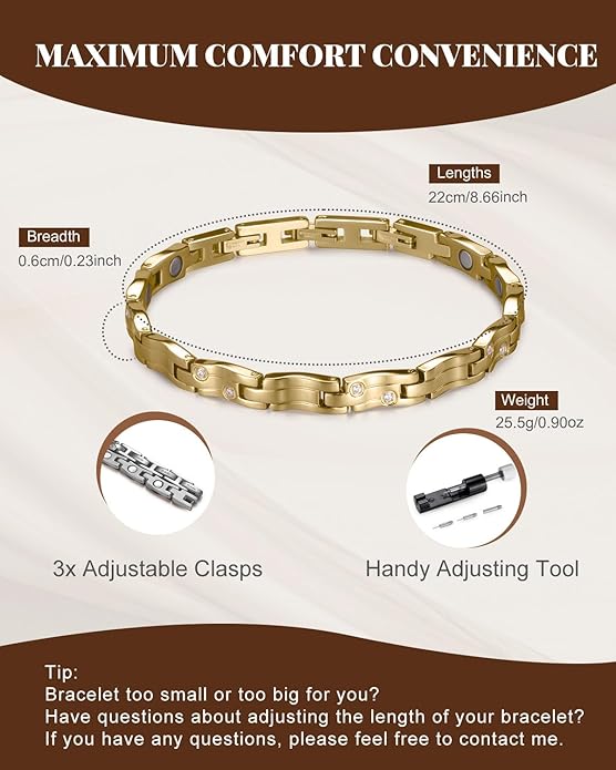 RainSo Women's Magnetic Bracelet, Stainless Steel Meteor Shower Design, Adjustable Length (with 3 Smart Clasps), Comes with Display Box and Adjustment Tool(Gold)