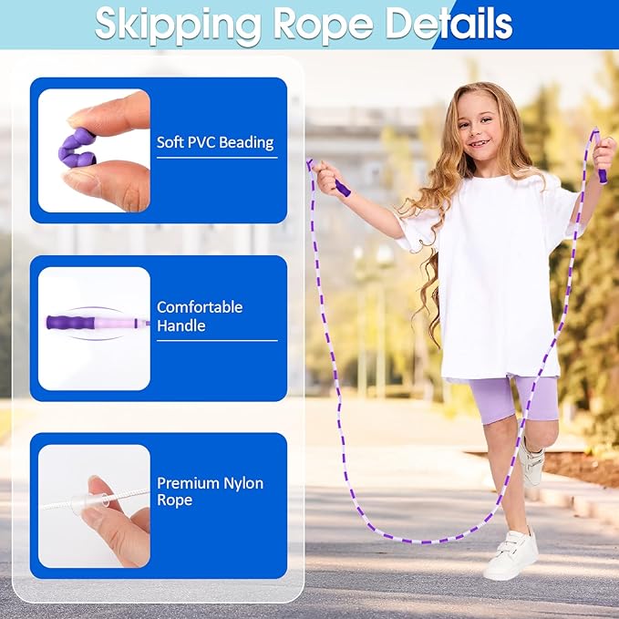 Jump Rope for Kids, 9 Ft Adjustable Jump Ropes for 4 5 6 7 8 10 12, Segmented Soft Beaded Jumping Rope Age 8-12, Tangle Free Skipping Rope for Women Man Fitness Weight Loss