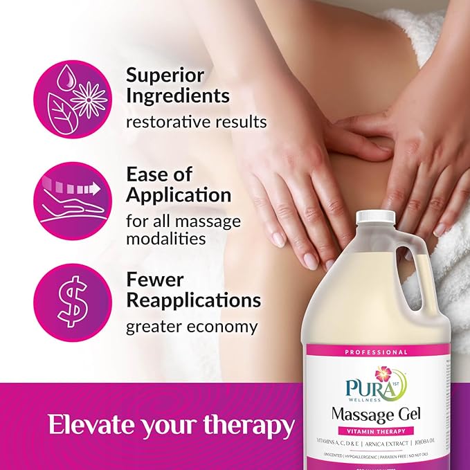 Vitamin Therapy 1 Gallon Massage Gel, Vitamin E, Professional, Massage Therapy, Deep Tissue, Unscented, Hypoallergenic, Natural Ingredients, Skin Hydrating, Moisturizing, Muscle Relief