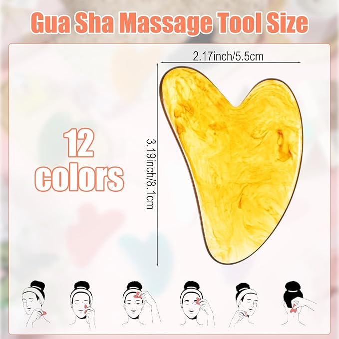 24 Pcs Gua Sha Facial Tool Resin Facial Massage Tools Heart Shaped Gua Sha Stone Guasha Board for Face Body Skin Massage Spa Acupuncture Prevent Wrinkles (12 Colors)