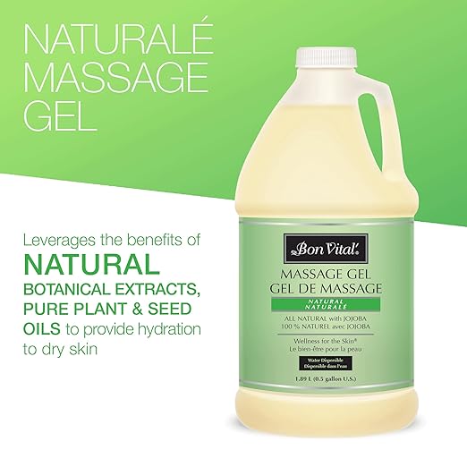 Bon Vital' Naturale Massage Gel, 1/2 Gallon, Hypoallergenic & Paraben-Free, Natural Massage Lotion Alternative with Botanical Extracts, Lightweight & Non-Greasy Formula, for Sensitive Skin