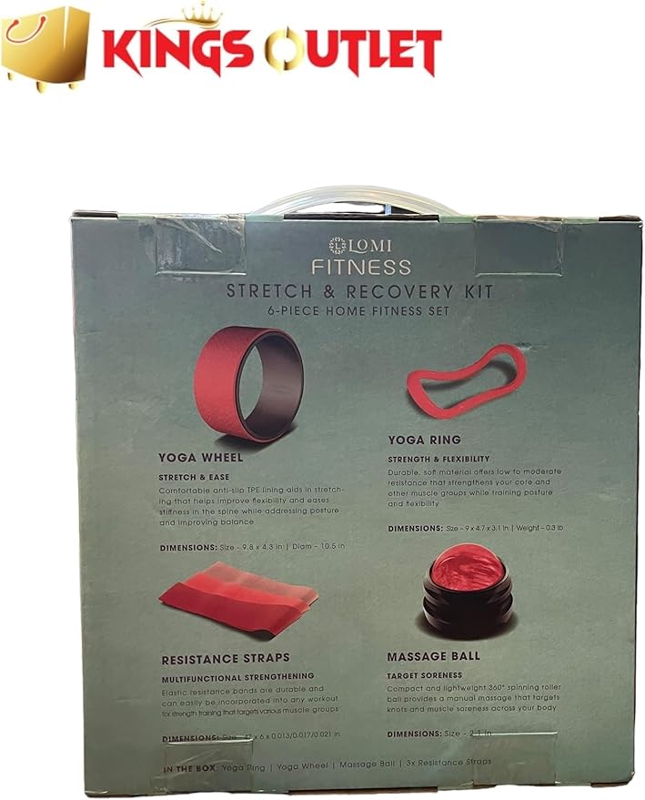 Generic Lomi Fitness Stretch & Recovery Kit 6 Piece Home Fitness Set, Red