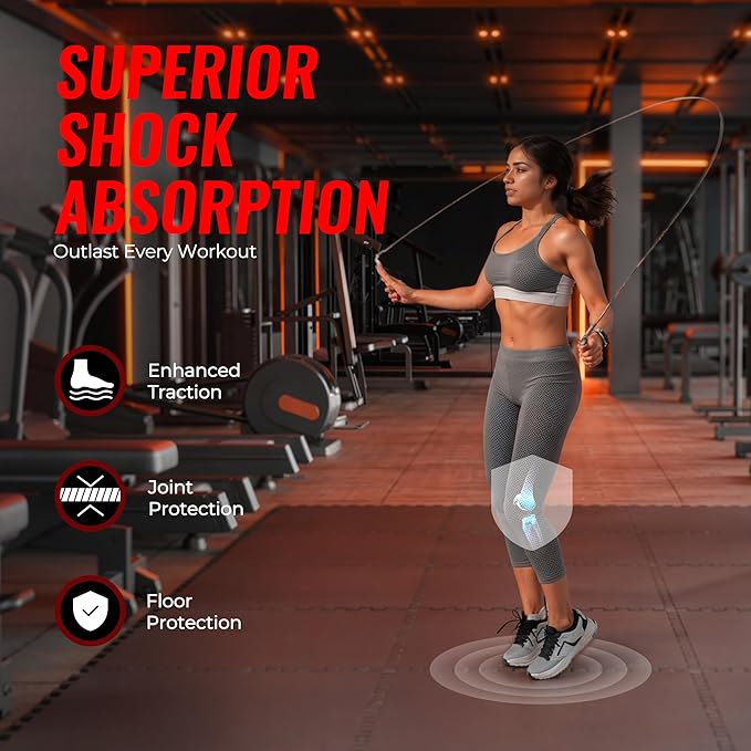SUPERJARE 0.79'' Extra-Thick Exercise Equipment Mats, 6 Pcs 24 Sq Ft Rubber Top Floor Tiles with High Density EVA Foam, Interlocking Gym Flooring for Home Gym, Protective Workout Mat, Black