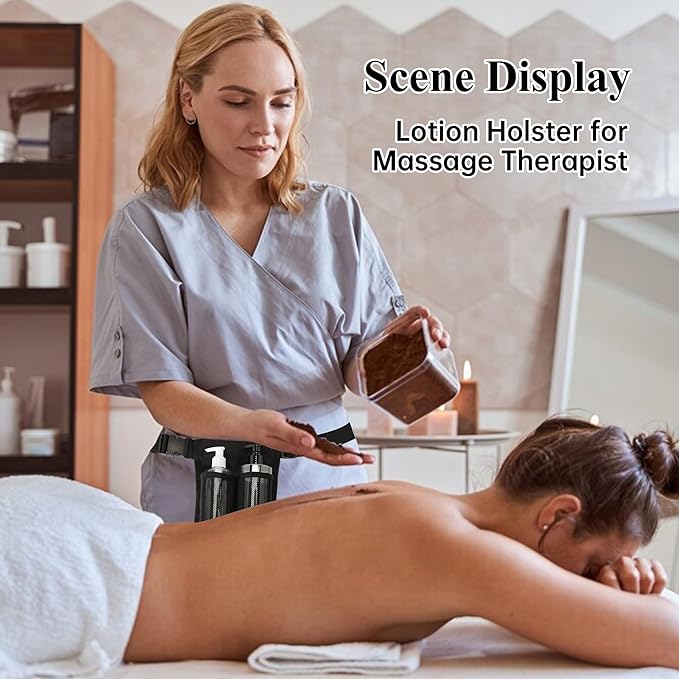 Massage Lotion Waist Holster Adjustable Hands Free for Therapists Fits Most Lotion Oil Bottles, Bag Only, No Bottle Included(Black)