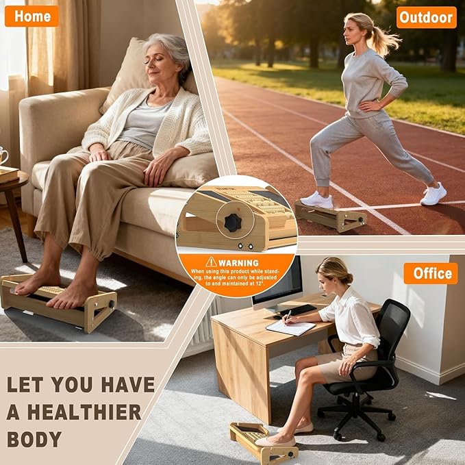 HOTWAVE Adjustable Wooden Slant Board with Foot Roller for Calf Stretching – 350lb Capacity Incline Board for Squats, Balance, Achilles & Leg Stretching, Ankle Physical Therapy Equipment