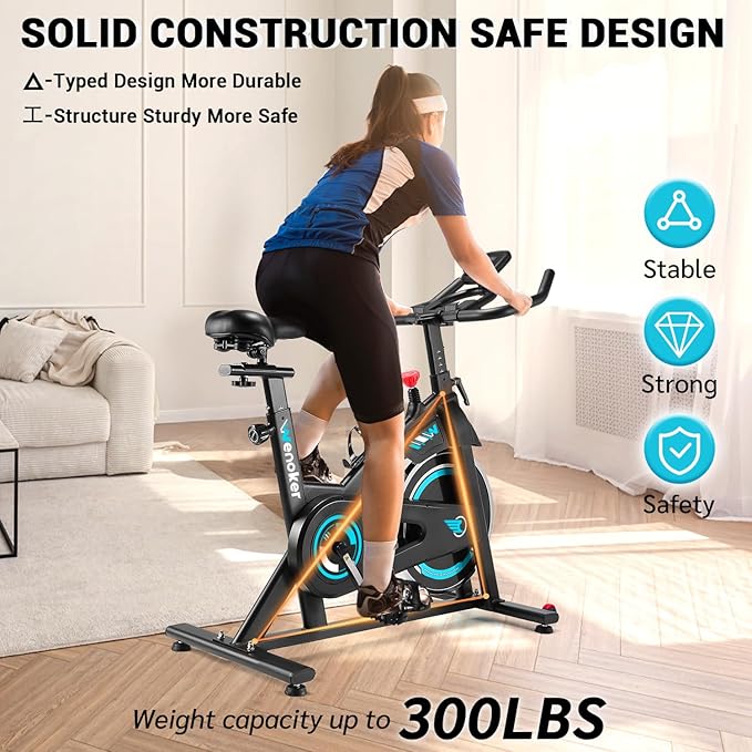 Exercise Bike, WENOKER Stationary Bike for Home, Indoor Bike with Silent Belt Drive, Heavy Flywheel, Comfortable Seat Cushion and Upgraded Digital Display