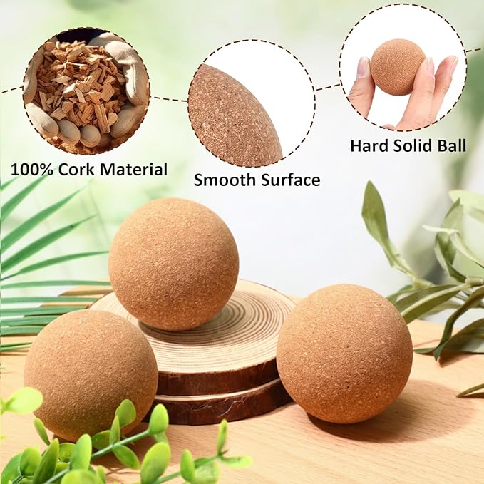 50 Pcs Cork Massage Ball 1.5 Inch Solid Hard Myofascial Release Yoga Ball for Back Foot Neck Pain Therapy Portable Tissue Muscle Release Tool for Home Office Travel