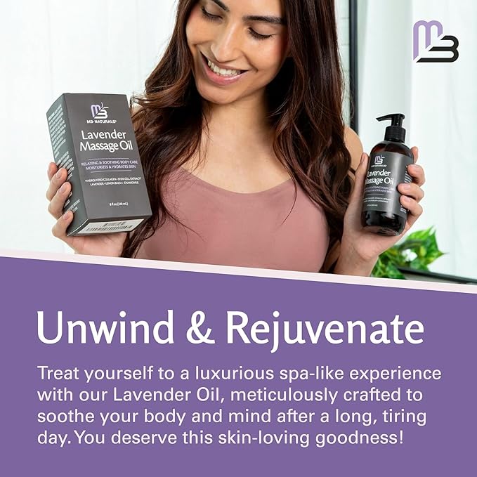 Lavender Massage Oil with Collagen and Stem Cells - Skin Firming Therapy Oil for Cellulite and Quick Absorption on Bum, Thighs, and Belly, 8 fl oz (Pack of 2) by M3