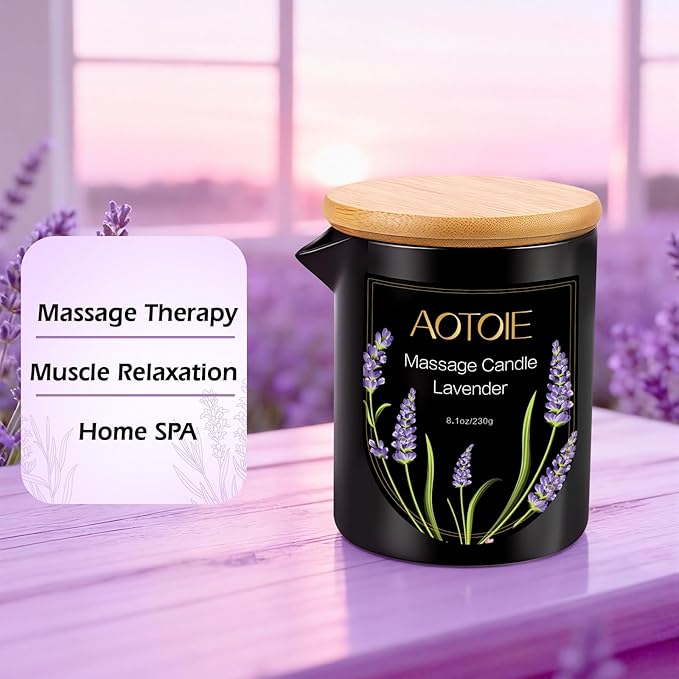 Massage Oil Candle,8.1 oz Low Temp Body Oil Candles for Massage Therapy, Moisturising Luxurious Relaxing Body Safe Soybean Wax Massage Candles for Home SPA (Lavender)