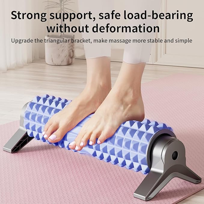 New Upgrade Bracket Foam Roller with Stand for Back Leg Pain, 21 Inch Firm Deep Tissue Muscle Massager for Sore Muscles (Blue)