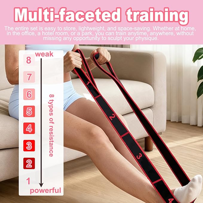5 Pack Fitness Resistance Bands, Numbered Resistance Bands for Glutes, 8-Section Elastic Training Bands for Yoga, Stretching, Pilates, Fitness