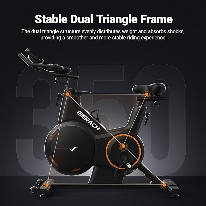 Merach Magnetic Exercise Bike, Heavy Duty Stationary Bike with Automated Resistance, 350 Lbs Weight Capacity, Low Noise Indoor Workout Bike for Home Gym with Self-Developed App