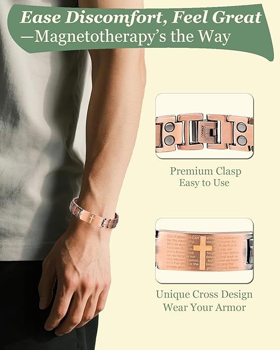99% Copper Cross Bracelet for Men with Ultra Strength Magnets, Adjustable Magnetic Bracelet with Sizing Tool Jewelry Box